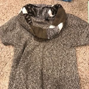 Short sleeve sweater brown with cowl neck